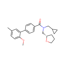 COc1ccc(C)cc1-c1ccc(C(=O)N(CC2CC2)C[C@@H]2CCCO2)cc1 ZINC000040408659