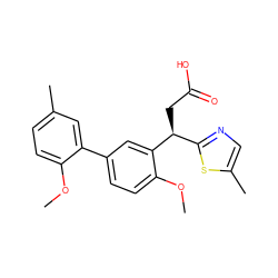 COc1ccc(C)cc1-c1ccc(OC)c([C@@H](CC(=O)O)c2ncc(C)s2)c1 ZINC001772620596