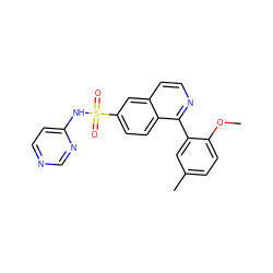 COc1ccc(C)cc1-c1nccc2cc(S(=O)(=O)Nc3ccncn3)ccc12 ZINC000225039814