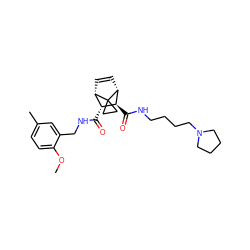 COc1ccc(C)cc1CNC(=O)[C@@H]1[C@@H]2C=C[C@H]([C@H]1C(=O)NCCCCN1CCCC1)C21CC1 ZINC000168594810