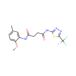 COc1ccc(C)cc1NC(=O)CCC(=O)Nc1nnc(C(F)(F)F)s1 ZINC000017252310