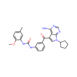 COc1ccc(C)cc1NC(=O)Nc1cccc(C(=O)c2cn(C3CCCC3)c3ncnc(N)c23)c1 ZINC000096928064