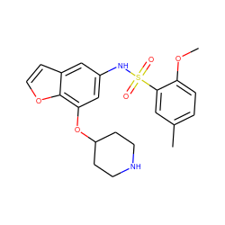 COc1ccc(C)cc1S(=O)(=O)Nc1cc(OC2CCNCC2)c2occc2c1 ZINC000142897838