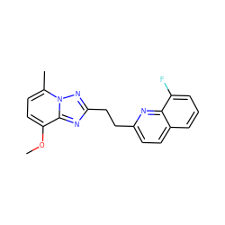 COc1ccc(C)n2nc(CCc3ccc4cccc(F)c4n3)nc12 ZINC000144405324