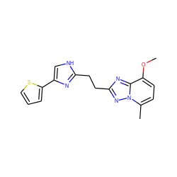 COc1ccc(C)n2nc(CCc3nc(-c4cccs4)c[nH]3)nc12 ZINC000117867902