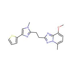 COc1ccc(C)n2nc(CCc3nc(-c4cccs4)cn3C)nc12 ZINC000117853513