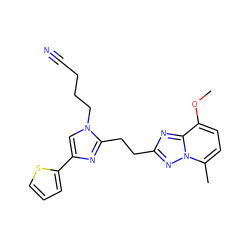 COc1ccc(C)n2nc(CCc3nc(-c4cccs4)cn3CCCC#N)nc12 ZINC000117853523