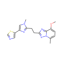 COc1ccc(C)n2nc(CCc3nc(-c4cncs4)cn3C)nc12 ZINC000117850482