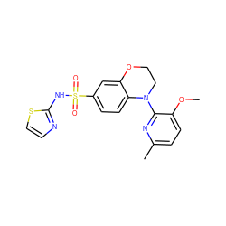 COc1ccc(C)nc1N1CCOc2cc(S(=O)(=O)Nc3nccs3)ccc21 ZINC000220218266