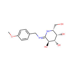 COc1ccc(C/N=C2\N[C@H](CO)[C@H](O)[C@H](O)[C@H]2O)cc1 ZINC000299821215