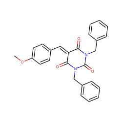 COc1ccc(C=C2C(=O)N(Cc3ccccc3)C(=O)N(Cc3ccccc3)C2=O)cc1 ZINC000299861135