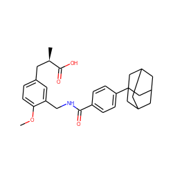 COc1ccc(C[C@@H](C)C(=O)O)cc1CNC(=O)c1ccc(C23CC4CC(CC(C4)C2)C3)cc1 ZINC000029127222