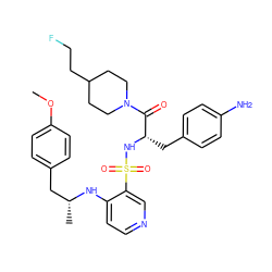 COc1ccc(C[C@@H](C)Nc2ccncc2S(=O)(=O)N[C@@H](Cc2ccc(N)cc2)C(=O)N2CCC(CCF)CC2)cc1 ZINC000027180029