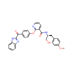 COc1ccc(C[C@@H](CO)NC(=O)c2cccnc2Oc2ccc(C(=O)c3nc4ccccc4[nH]3)cc2)cc1 ZINC000148084267