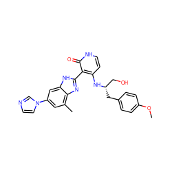 COc1ccc(C[C@@H](CO)Nc2cc[nH]c(=O)c2-c2nc3c(C)cc(-n4ccnc4)cc3[nH]2)cc1 ZINC000028893686