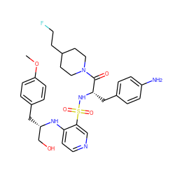 COc1ccc(C[C@@H](CO)Nc2ccncc2S(=O)(=O)N[C@@H](Cc2ccc(N)cc2)C(=O)N2CCC(CCF)CC2)cc1 ZINC000027185182