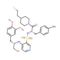 COc1ccc(C[C@@H](CO)Nc2ccncc2S(=O)(=O)N[C@@H](Cc2ccc(N)cc2)C(=O)N2CCC(CCF)CC2)cc1OC ZINC000027109697