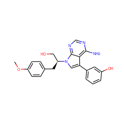 COc1ccc(C[C@@H](CO)n2cc(-c3cccc(O)c3)c3c(N)ncnc32)cc1 ZINC000027988138