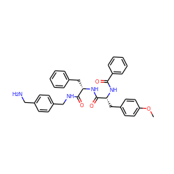 COc1ccc(C[C@@H](NC(=O)c2ccccc2)C(=O)N[C@@H](Cc2ccccc2)C(=O)NCc2ccc(CN)cc2)cc1 ZINC000206327907