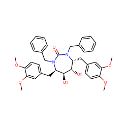 COc1ccc(C[C@@H]2[C@H](O)[C@@H](O)[C@@H](Cc3ccc(OC)c(OC)c3)N(Cc3ccccc3)C(=O)N2Cc2ccccc2)cc1OC ZINC000014945748
