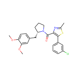 COc1ccc(C[C@@H]2CCCN2C(=O)c2nc(C)sc2-c2cccc(Cl)c2)cc1OC ZINC000653786121