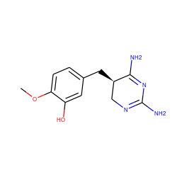 COc1ccc(C[C@@H]2CN=C(N)N=C2N)cc1O ZINC000013757838