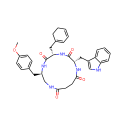 COc1ccc(C[C@@H]2CNC(=O)CCC(=O)N[C@@H](Cc3c[nH]c4ccccc34)C(=O)N[C@@H](CC3=CC=CCC3)C(=O)N2)cc1 ZINC000027092044