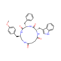 COc1ccc(C[C@@H]2CNC(=O)CCC(=O)N[C@@H](Cc3c[nH]c4ccccc34)C(=O)N[C@@H](Cc3ccccc3)C(=O)N2)cc1 ZINC000027327377