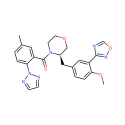 COc1ccc(C[C@@H]2COCCN2C(=O)c2cc(C)ccc2-n2nccn2)cc1-c1ncon1 ZINC000205667172