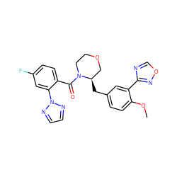 COc1ccc(C[C@@H]2COCCN2C(=O)c2ccc(F)cc2-n2nccn2)cc1-c1ncon1 ZINC000205630949