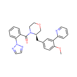 COc1ccc(C[C@@H]2COCCN2C(=O)c2ccccc2-n2nccn2)cc1-c1ccccn1 ZINC000205636928