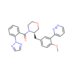 COc1ccc(C[C@@H]2COCCN2C(=O)c2ccccc2-n2nccn2)cc1-c1cccnn1 ZINC000205643370