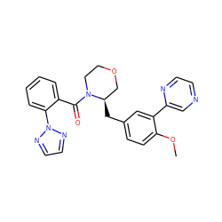 COc1ccc(C[C@@H]2COCCN2C(=O)c2ccccc2-n2nccn2)cc1-c1cnccn1 ZINC000205639653