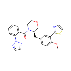 COc1ccc(C[C@@H]2COCCN2C(=O)c2ccccc2-n2nccn2)cc1-c1nccs1 ZINC000205643348