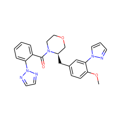 COc1ccc(C[C@@H]2COCCN2C(=O)c2ccccc2-n2nccn2)cc1-n1cccn1 ZINC000205648514