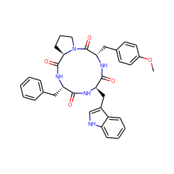 COc1ccc(C[C@@H]2NC(=O)[C@@H](Cc3c[nH]c4ccccc34)NC(=O)[C@H](Cc3ccccc3)NC(=O)[C@H]3CCCN3C2=O)cc1 ZINC000042834503