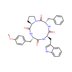 COc1ccc(C[C@@H]2NC(=O)[C@H]3CCCN3C(=O)[C@H](Cc3ccccc3)NC(=O)[C@@H](Cc3c[nH]c4ccccc34)NC2=O)cc1 ZINC000042833864