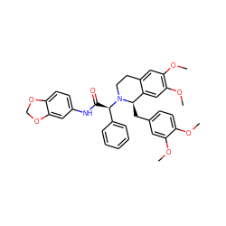 COc1ccc(C[C@@H]2c3cc(OC)c(OC)cc3CCN2[C@H](C(=O)Nc2ccc3c(c2)OCO3)c2ccccc2)cc1OC ZINC000044305237