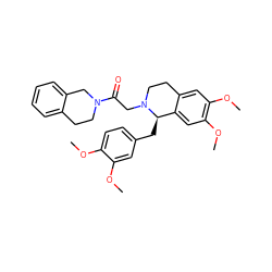 COc1ccc(C[C@@H]2c3cc(OC)c(OC)cc3CCN2CC(=O)N2CCc3ccccc3C2)cc1OC ZINC000040422654