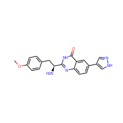 COc1ccc(C[C@H](N)c2nc3ccc(-c4cn[nH]c4)cc3c(=O)[nH]2)cc1 ZINC000095591812