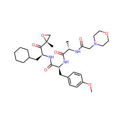 COc1ccc(C[C@H](NC(=O)[C@H](C)NC(=O)CN2CCOCC2)C(=O)N[C@@H](CC2CCCCC2)C(=O)[C@@]2(C)CO2)cc1 ZINC000299829970