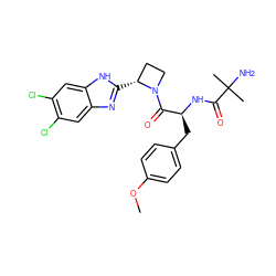 COc1ccc(C[C@H](NC(=O)C(C)(C)N)C(=O)N2CC[C@H]2c2nc3cc(Cl)c(Cl)cc3[nH]2)cc1 ZINC000064548792