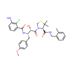 COc1ccc(C[C@H](NC(=O)c2cccc(N)c2Cl)[C@H](O)C(=O)N2CSC(C)(C)[C@H]2C(=O)NCc2ccccc2C)cc1 ZINC000029131871