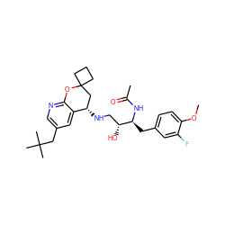 COc1ccc(C[C@H](NC(C)=O)[C@H](O)CN[C@H]2CC3(CCC3)Oc3ncc(CC(C)(C)C)cc32)cc1F ZINC000095580547