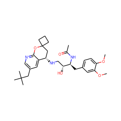 COc1ccc(C[C@H](NC(C)=O)[C@H](O)CN[C@H]2CC3(CCC3)Oc3ncc(CC(C)(C)C)cc32)cc1OC ZINC000095575178