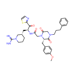 COc1ccc(C[C@H]2C(=O)N(CCCc3ccccc3)CC(=O)N2CC(=O)N[C@@H](C[C@@H]2CCCN(C(=N)N)C2)C(=O)c2nccs2)cc1 ZINC000026502412