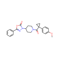 COc1ccc(C2(C(=O)N3CCC(n4nc(-c5ccccc5)oc4=O)CC3)CC2)cc1 ZINC000009250979