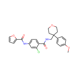 COc1ccc(C2(CNC(=O)c3ccc(NC(=O)c4ccco4)cc3Cl)CCOCC2)cc1 ZINC000144381548