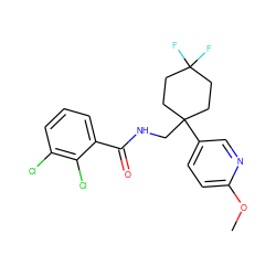 COc1ccc(C2(CNC(=O)c3cccc(Cl)c3Cl)CCC(F)(F)CC2)cn1 ZINC000217361631