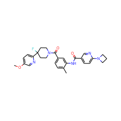 COc1ccc(C2(F)CCN(C(=O)c3ccc(C)c(NC(=O)c4ccc(N5CCC5)nc4)c3)CC2)nc1 ZINC000150039532